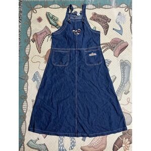 Vintage Disney Mickey Mouse and Minnie Mouse Denim Overall Dress Womens Medium